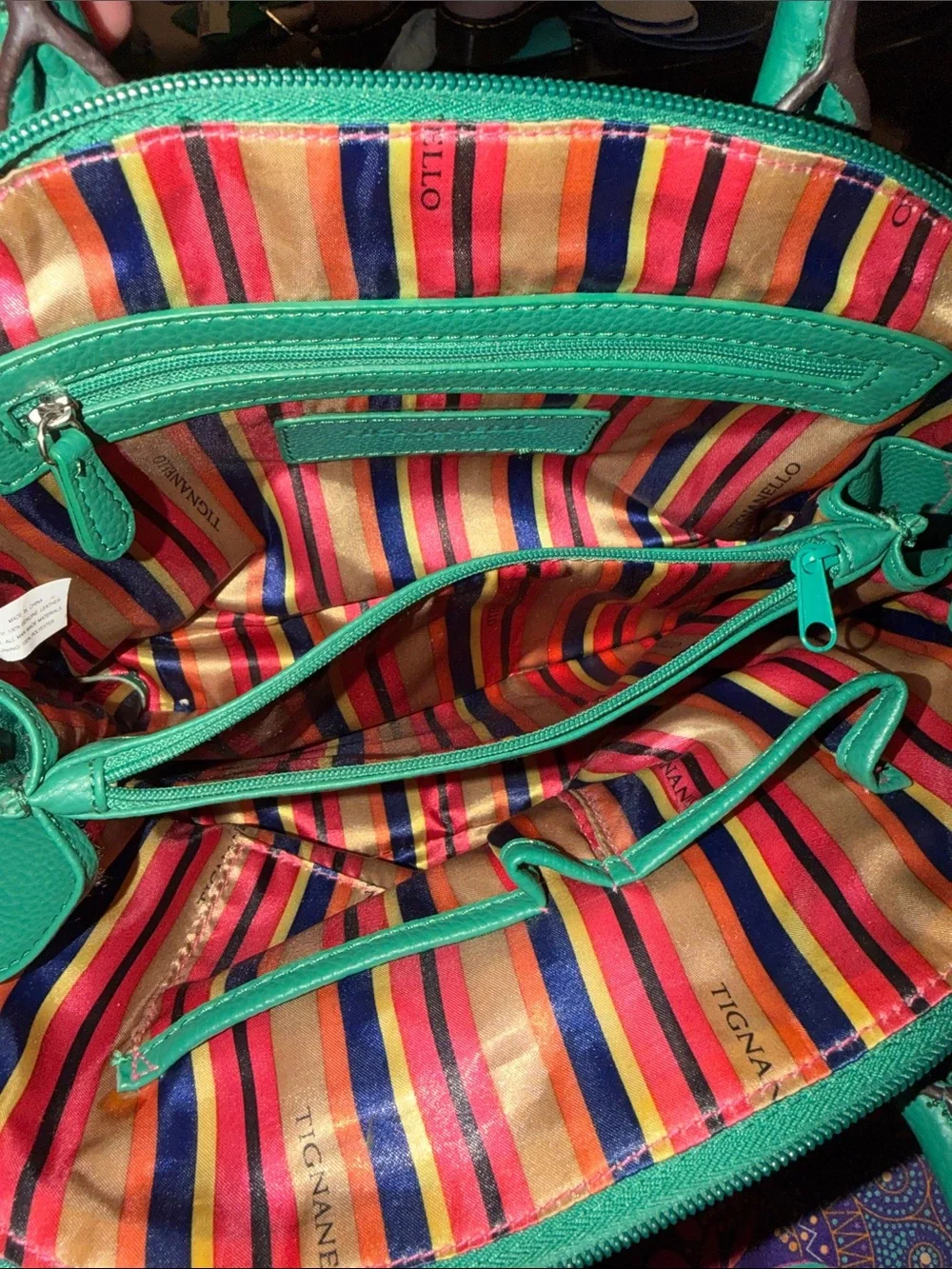 Tignanello Teal Green Pebbled Leather Dome Satchel Crossbody Bag Like New